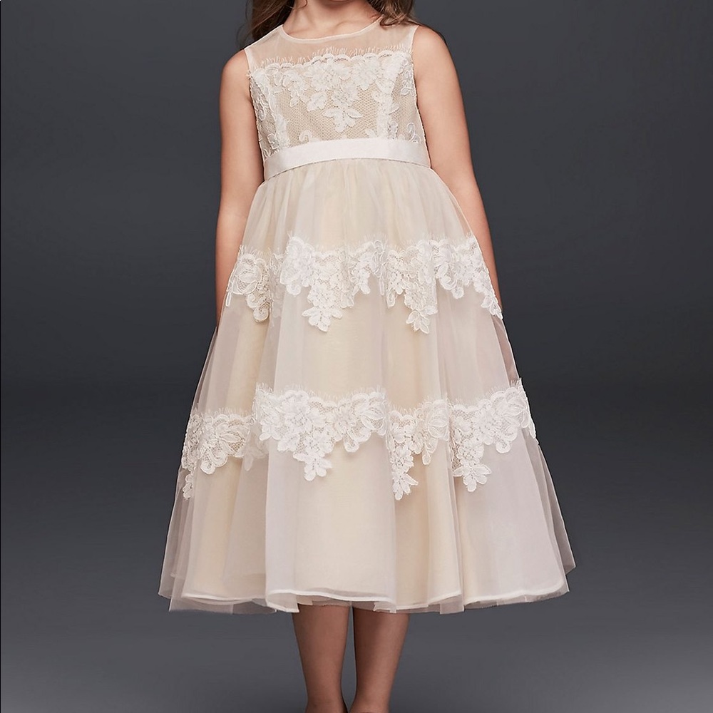 Banded Lace Illusion Flower Girl Dress